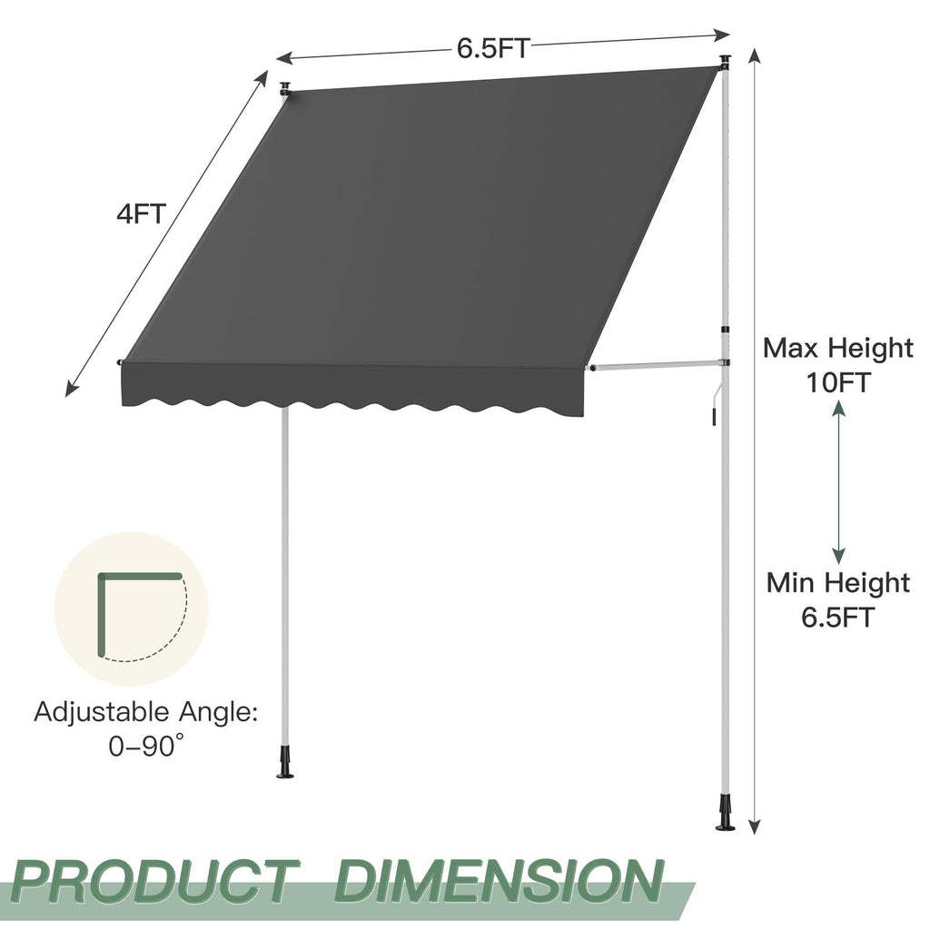 YODOLLA 78”×47” Free Standing Awning, Dark Grey