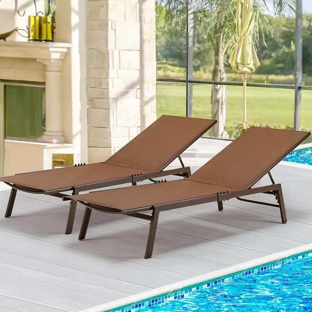 YODOLLA 2 PCS Curved Design Pool Lounge Chairs, Brown