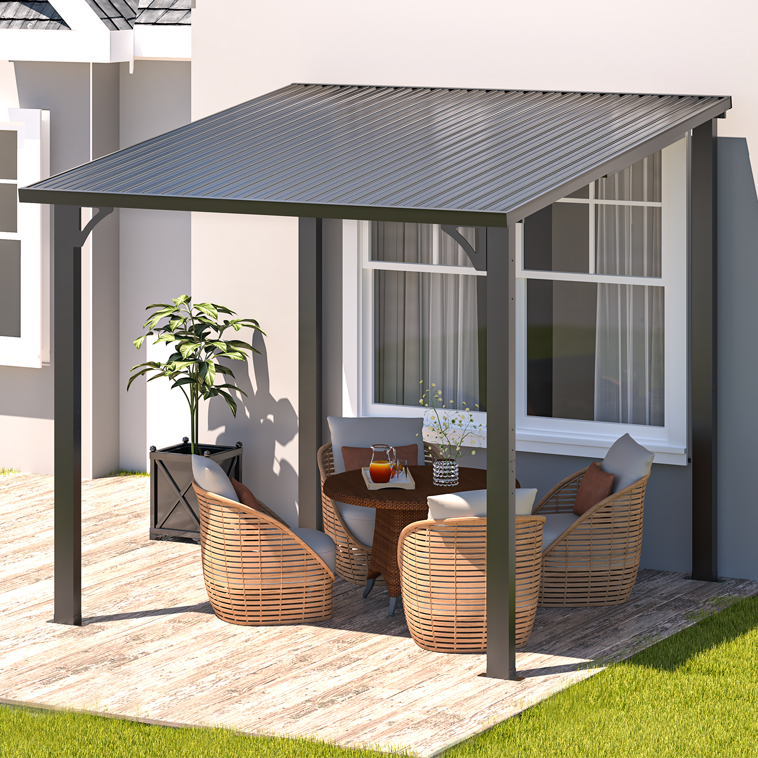 YODOLLA 8' x 8' Outdoor Pergola Hardtop Gazebo,Dark Grey