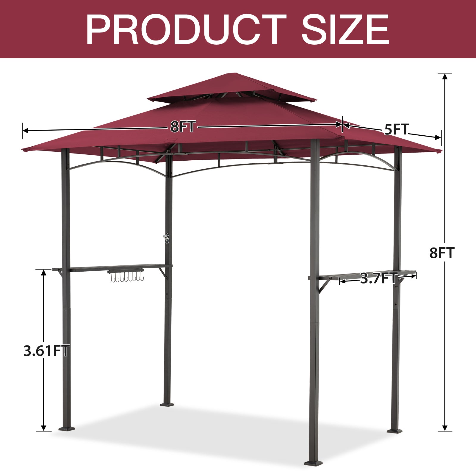YODOLLA 8' x 5' Grill Gazebo, Wine Red