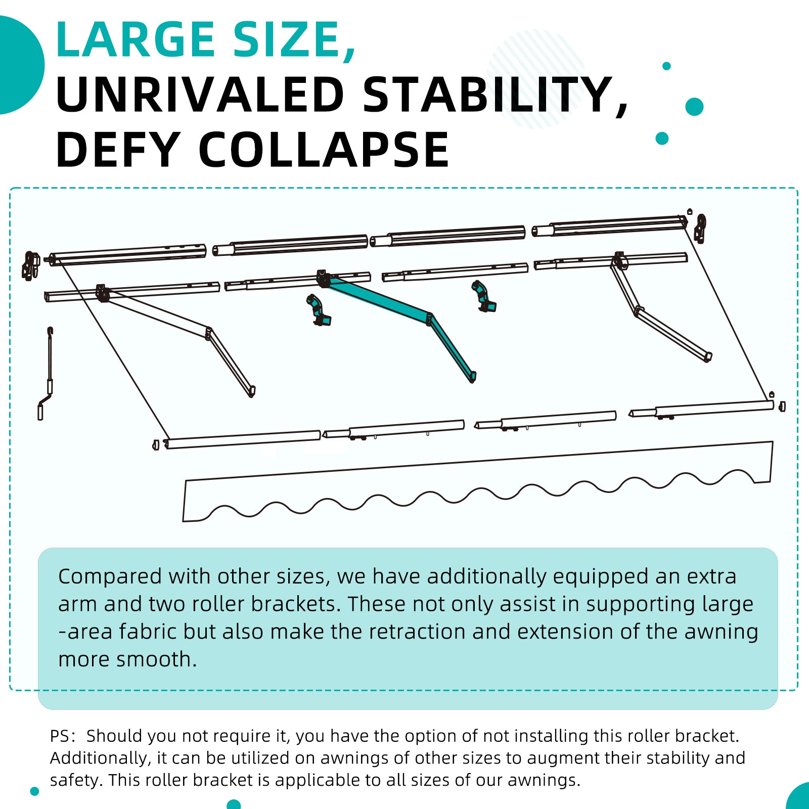 YODOLLA 20'×10' Manual Retractable Awning Sun Shade Patio