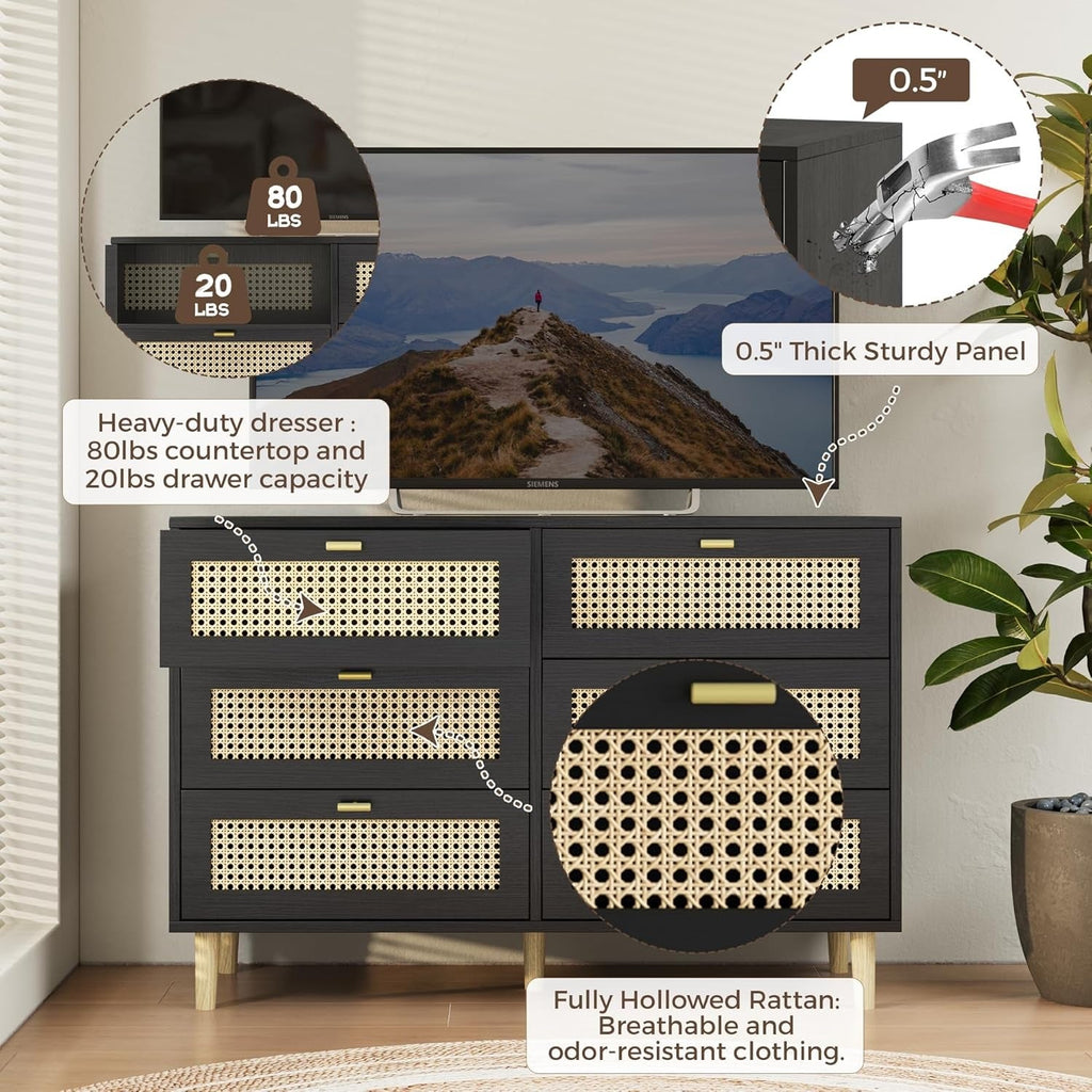YODOLLA Wicker Dresser 6 Drawer Rattan Dresser, Blackbest