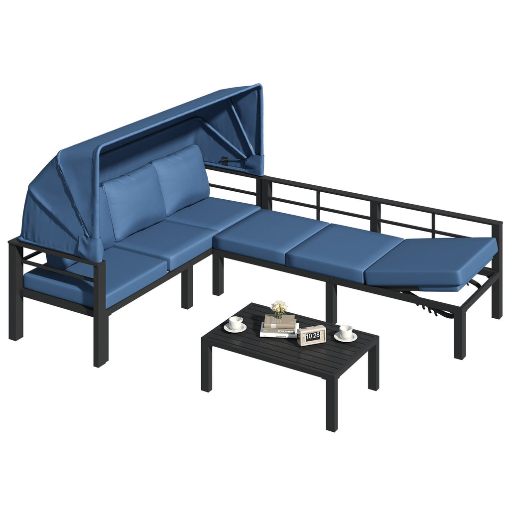 YODOLLA Patio Furniture Set with Retractable Canopy, Dark Bluebest