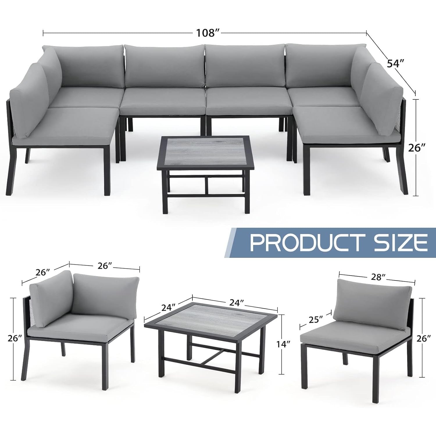 YODOLLA 7 Pieces Patio Furniture Set, Greybest