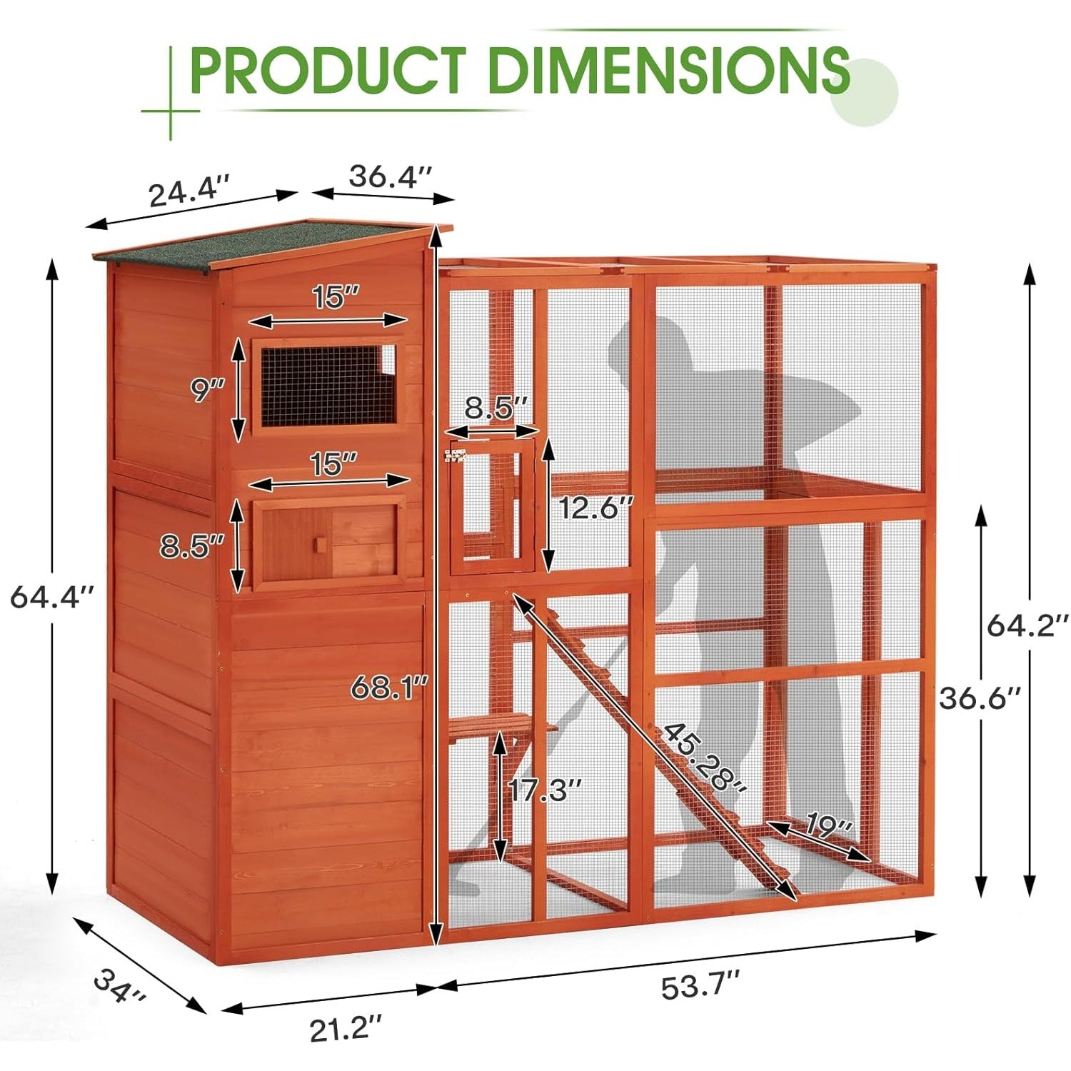 YODOLLA Large Spacious Cat Cage with Weatherproof Roof, Natural Wood