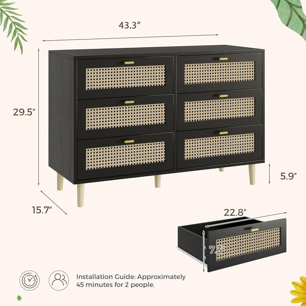 YODOLLA Wicker Dresser 6 Drawer Rattan Dresser, Blackbest
