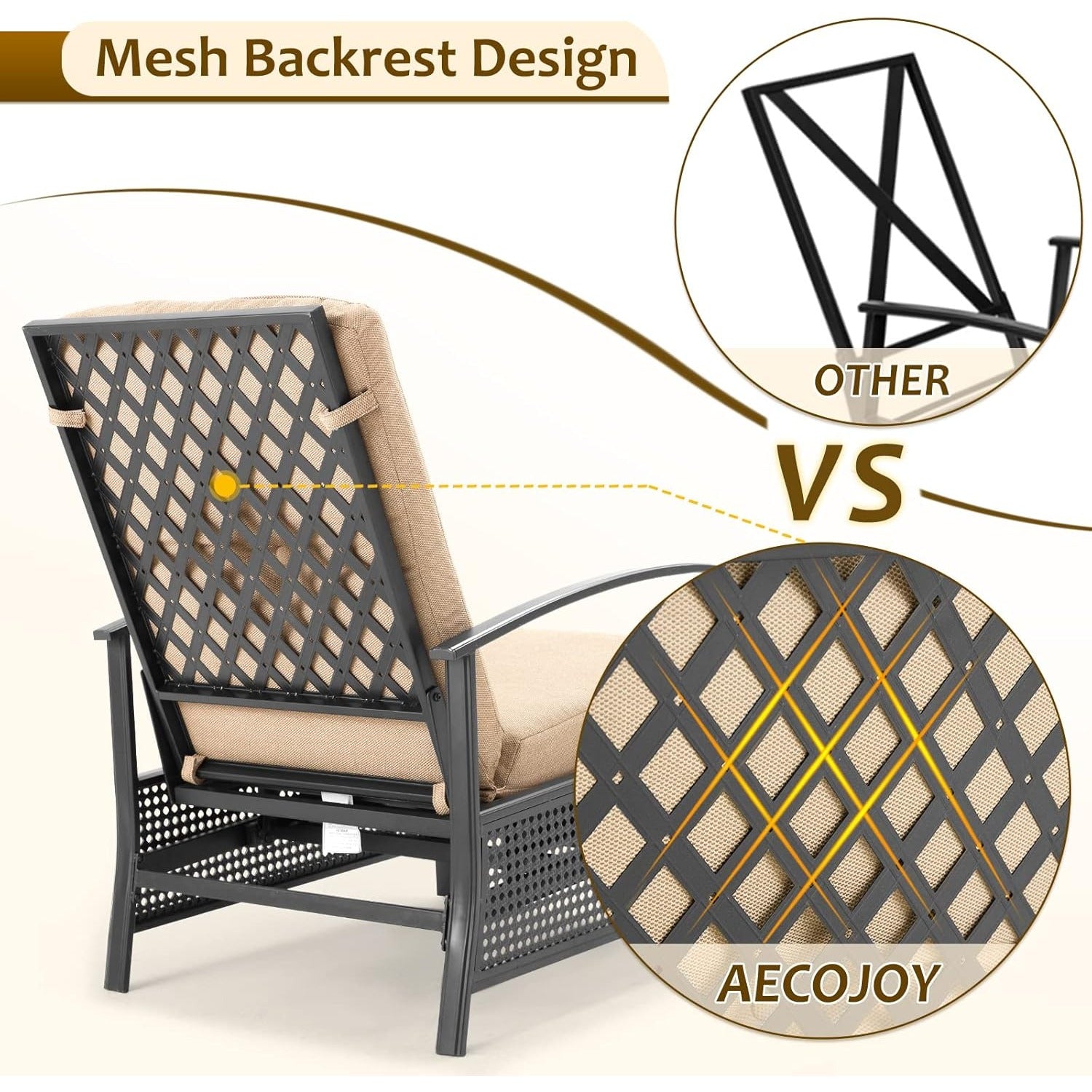 YODOLLA Outdoor Recliner Chair with Olefin Cushions