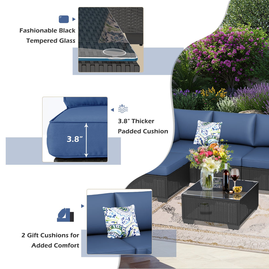 YODOLLA 7 Piece Outdoor Patio Furniture Set, Black & Dark Blue