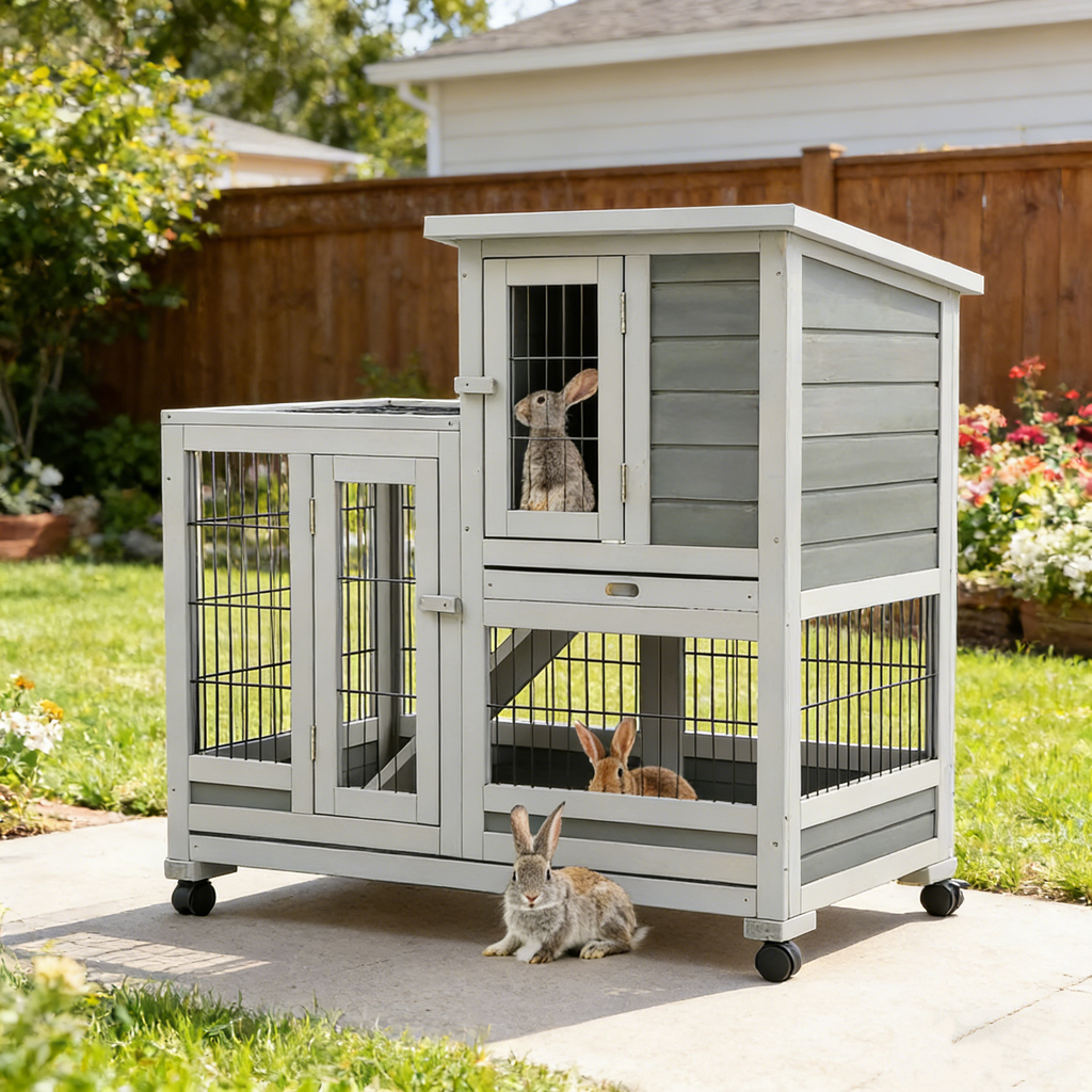YODOLLA 37" Rabbit Cage with Wheels, Gray