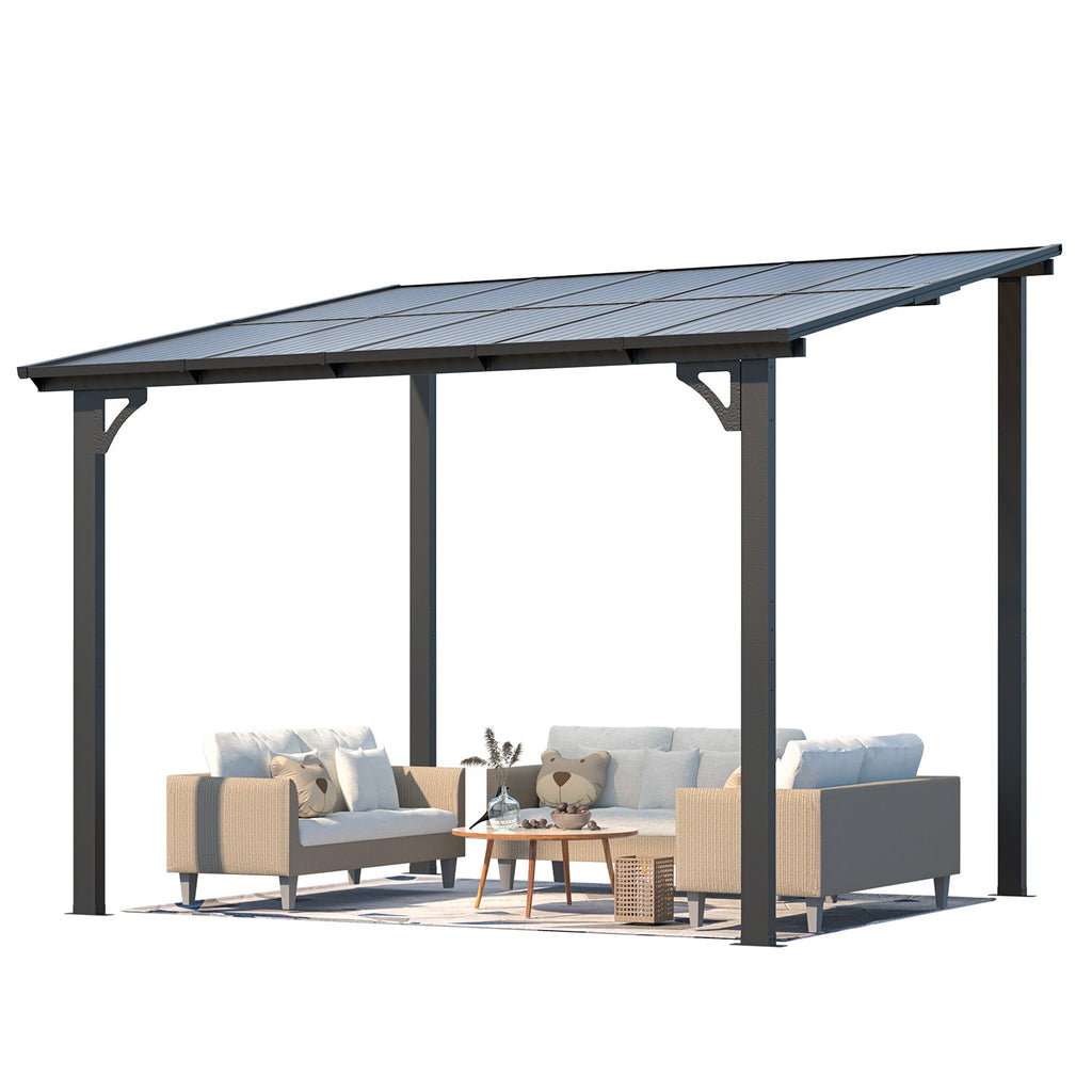 YODOLLA 10' x 8' Lean to Gazebo Pergola for Patio, Dark Grey