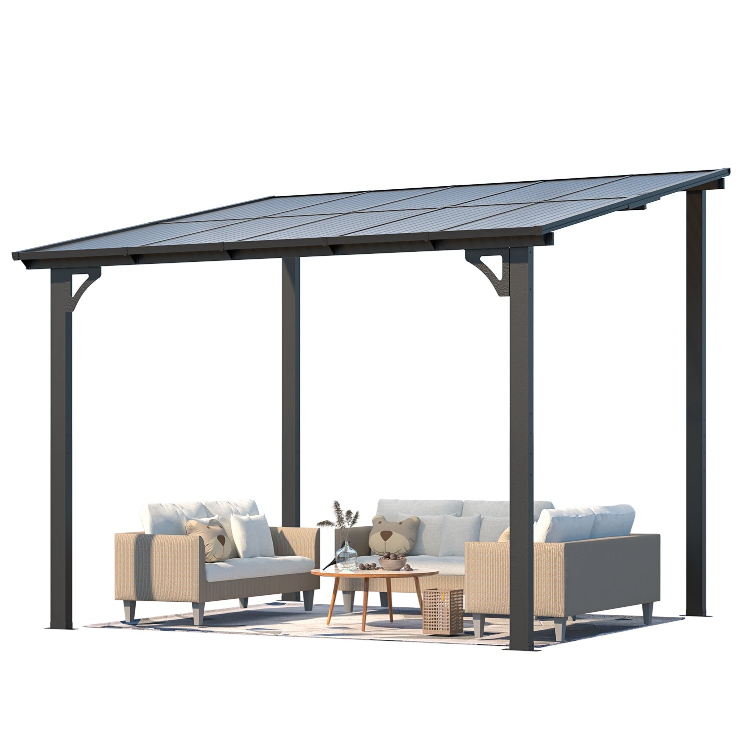 YODOLLA 10' x 8' Lean to Gazebo Pergola for Patio, Dark Grey