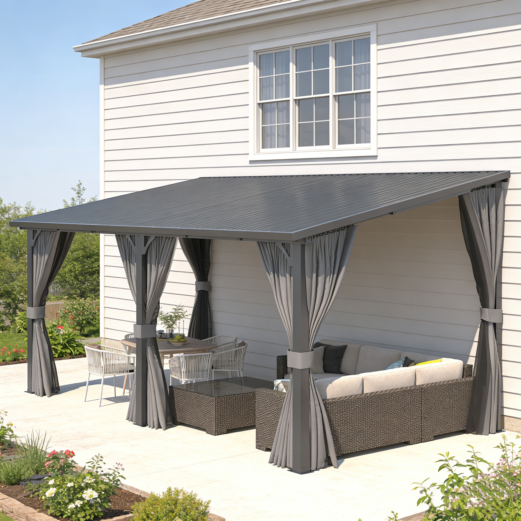 YODOLLA 16'x10' Outdoor Hardtop Gazebo Pergola with Curtains and Netting for Patio