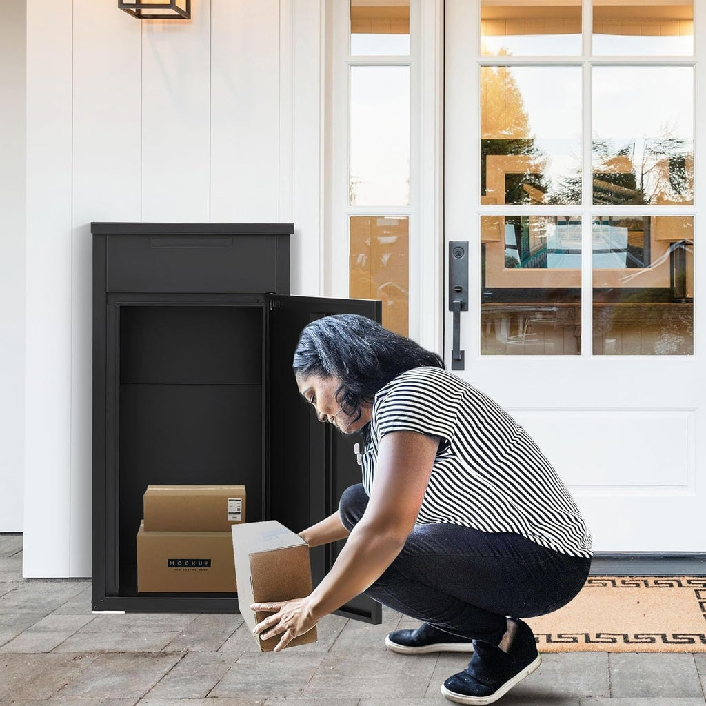 YODOLLA Lockable Anti-Theft Parcel Drop Box with Mailbox for Porch Fence Curbside, Blackbest