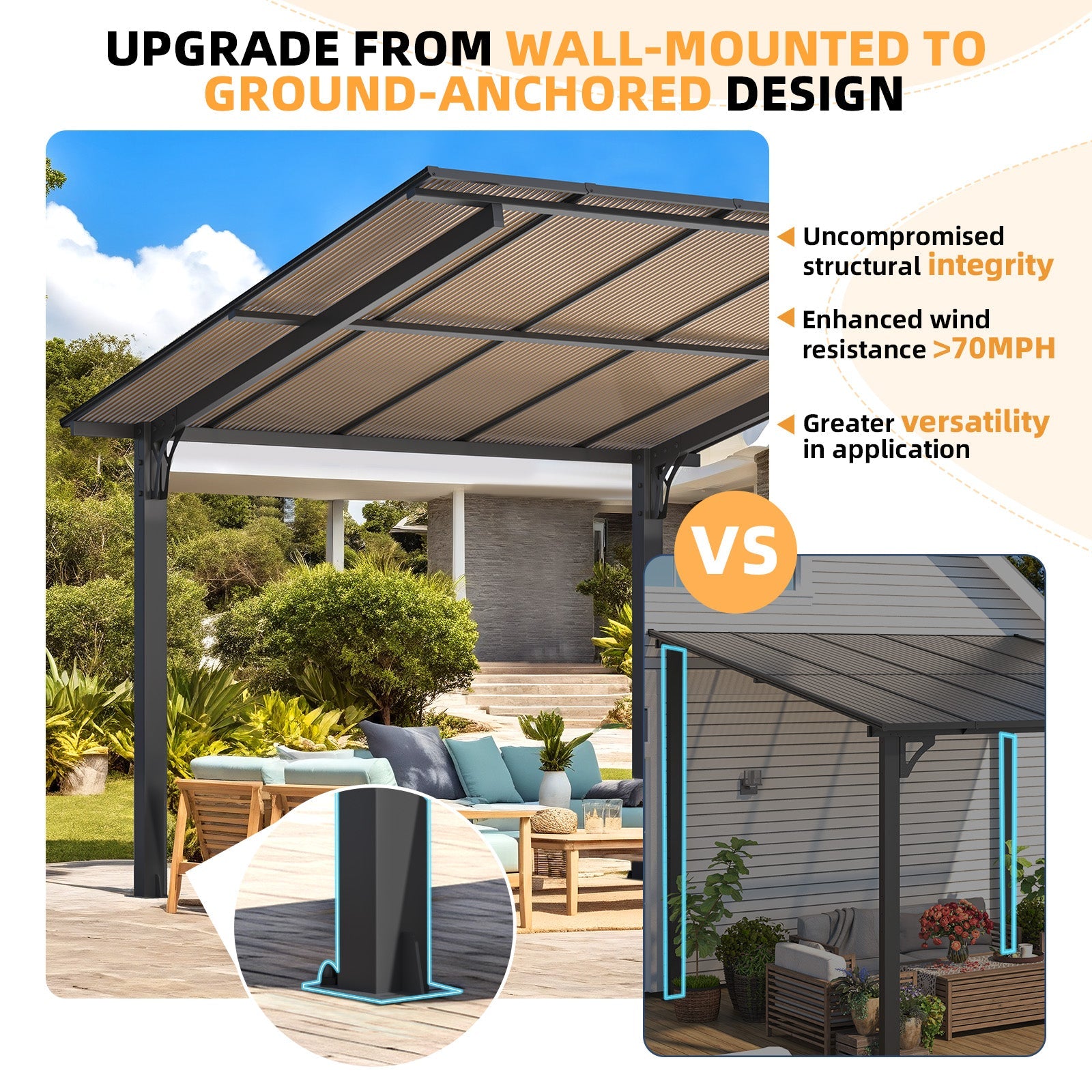 YODOLLA 10' x 10' Gazebo on Clearance, Outdoor Pergola Carport for Patio, Freestanding Lean to Hard Top Pergolas and Gazebos Clearance with Roof