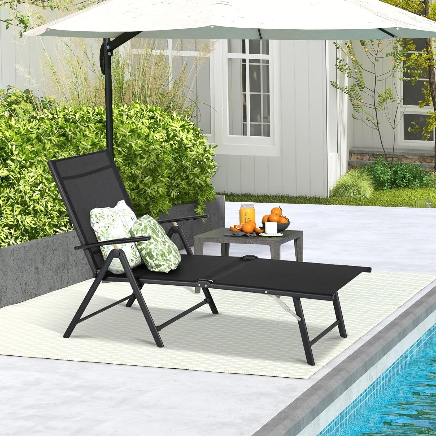 YODOLLA 7 Back & 2 Leg Adjustable Outdoor Chaise Lounge Chair, Black