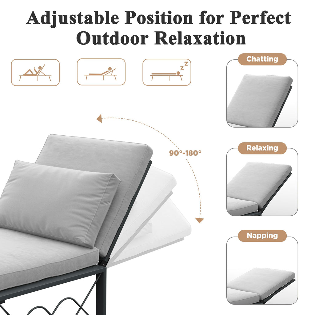 YODOLLA Outdoor Metal Chaise Lounge Chair Adjustable 5-Position Recliner