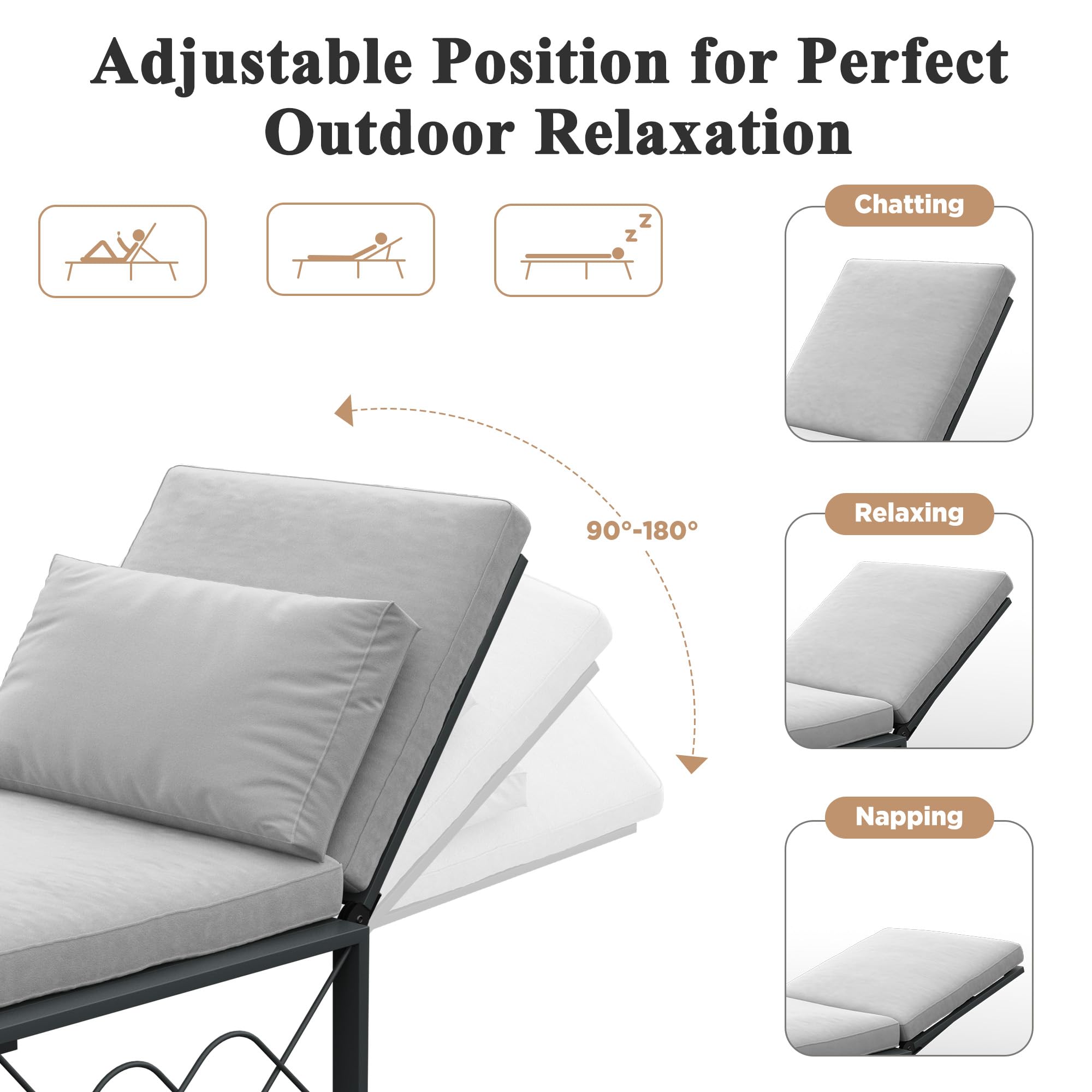 YODOLLA Outdoor Metal Chaise Lounge Chair Adjustable 5-Position Recliner