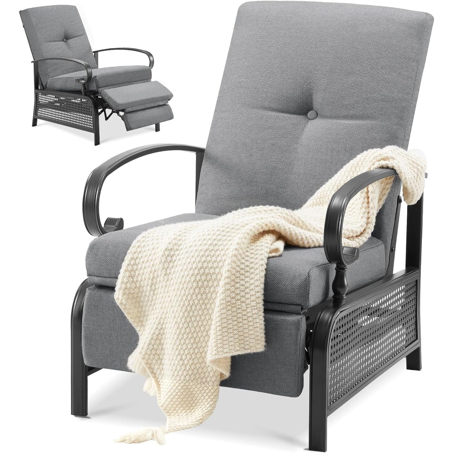 YODOLLA Outdoor Recliner Chairs Set of 2 with Side Table