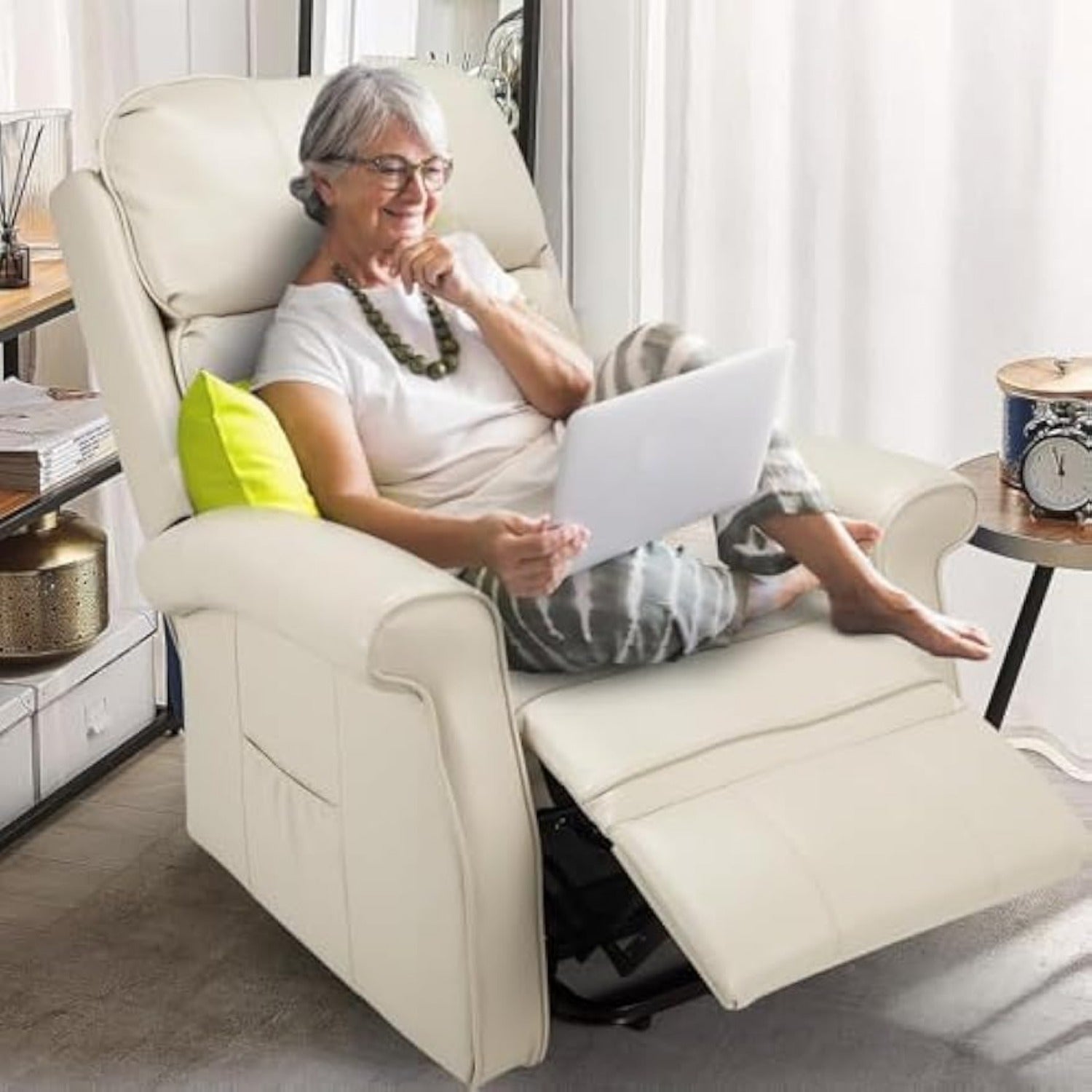 YODOLLA Electric Power Lift Recliner Chair for Elderly, Faux Leather, Cream Whitebest