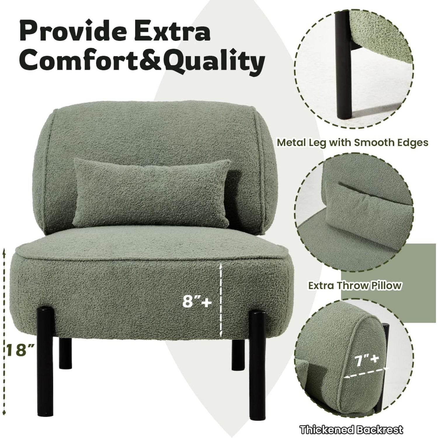 YODOLLA  Mid Century Modern Accent Chair, Extra Large Teddy Upholstered Lounge Chair with Pillow