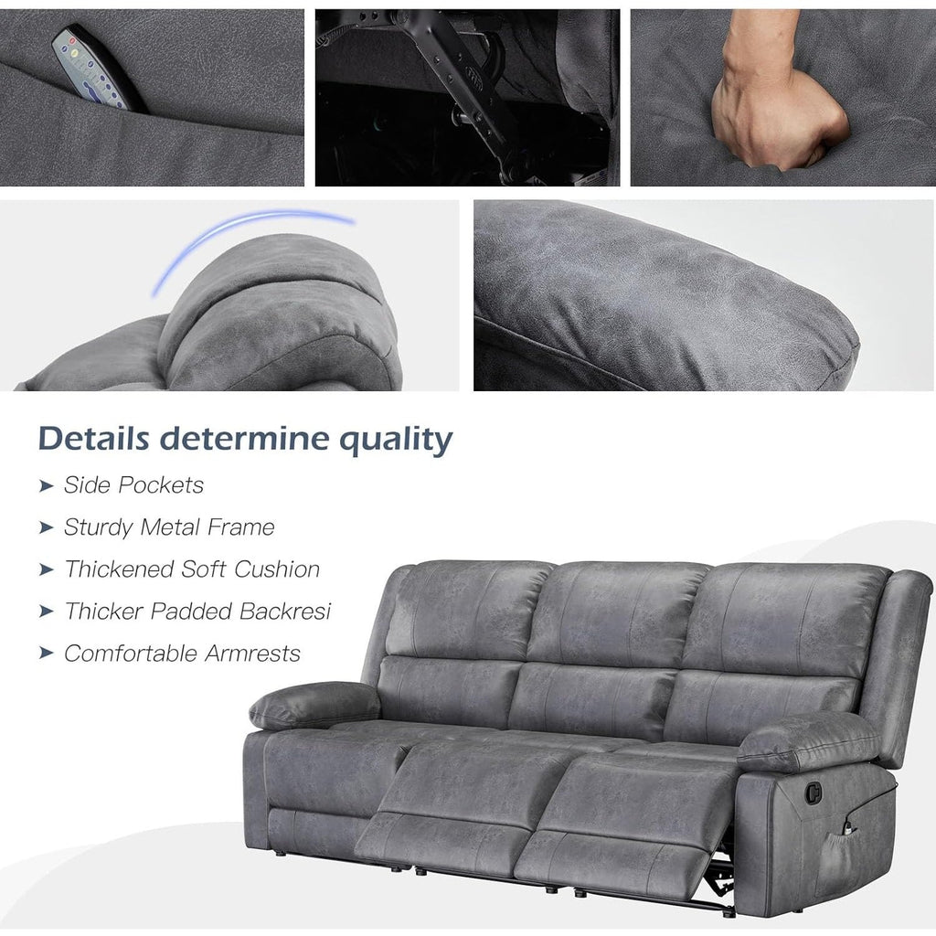 YODOLLA Reclining Sofa 3-Seater Couch, Graybest