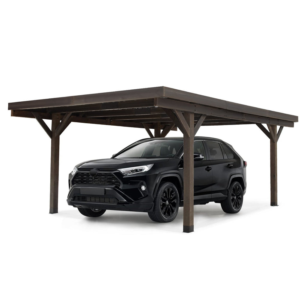 YODOLLA 17ft x 12ft Wood Garage Outdoor Gazebo Wood Pergola, Coffee