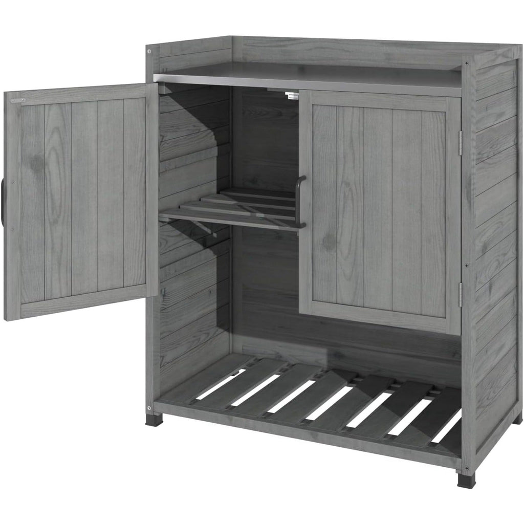 YODOLLA Potting Bench, Outdoor Wooden Storage Cabinet with Adjustable Shelfbest