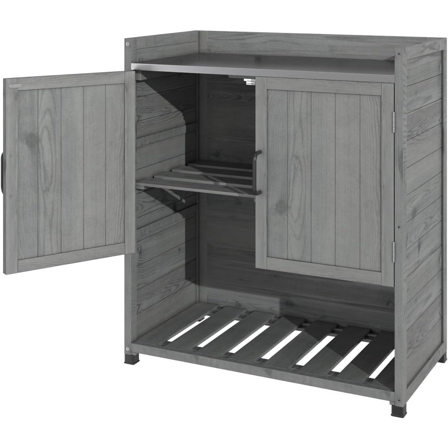 YODOLLA Potting Bench, Outdoor Wooden Storage Cabinet with Adjustable Shelfbest