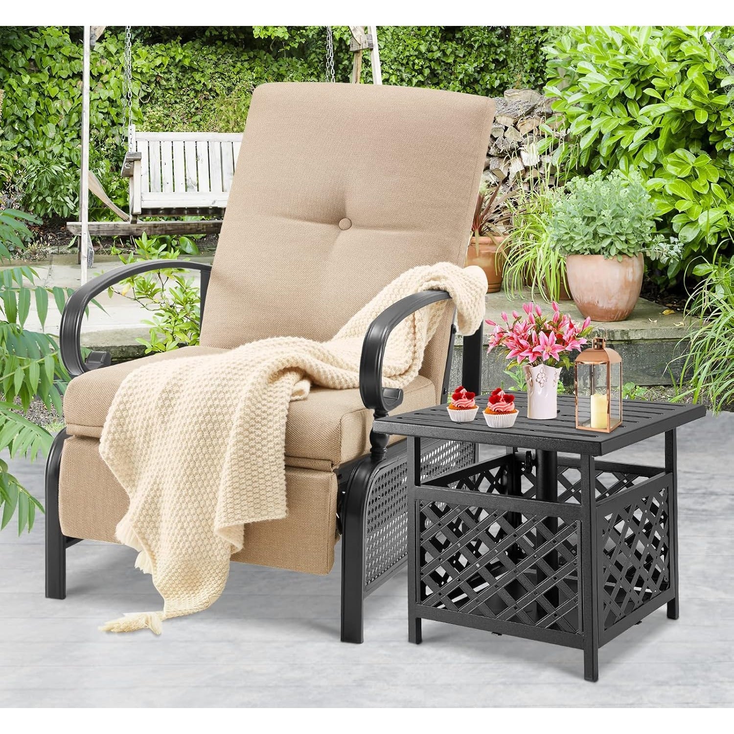 YODOLLA Outdoor Recliner Chair with Olefin Cushions