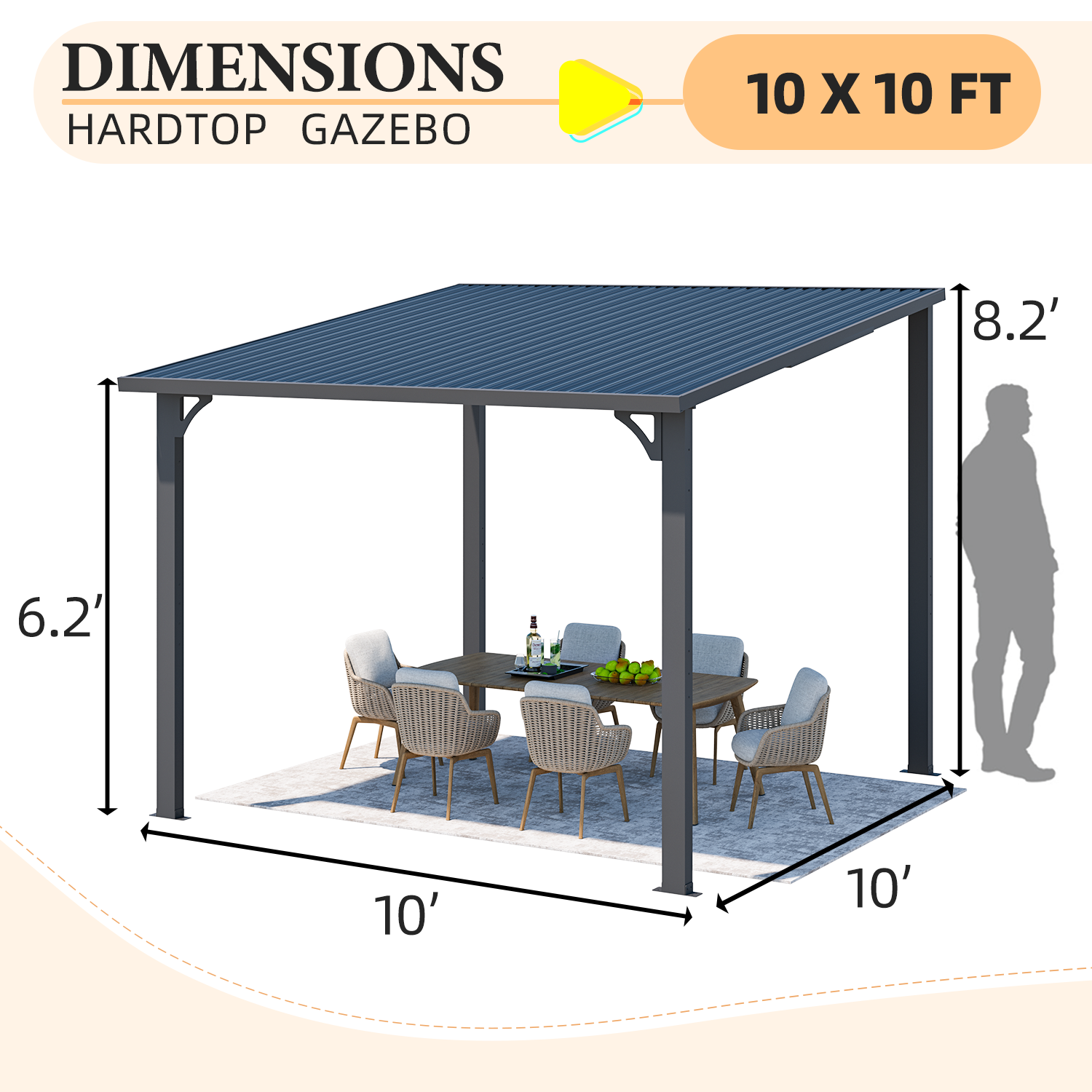 YODOLLA 10' x 10' Outdoor Pergola Hardtop Gazebo, Dark Grey