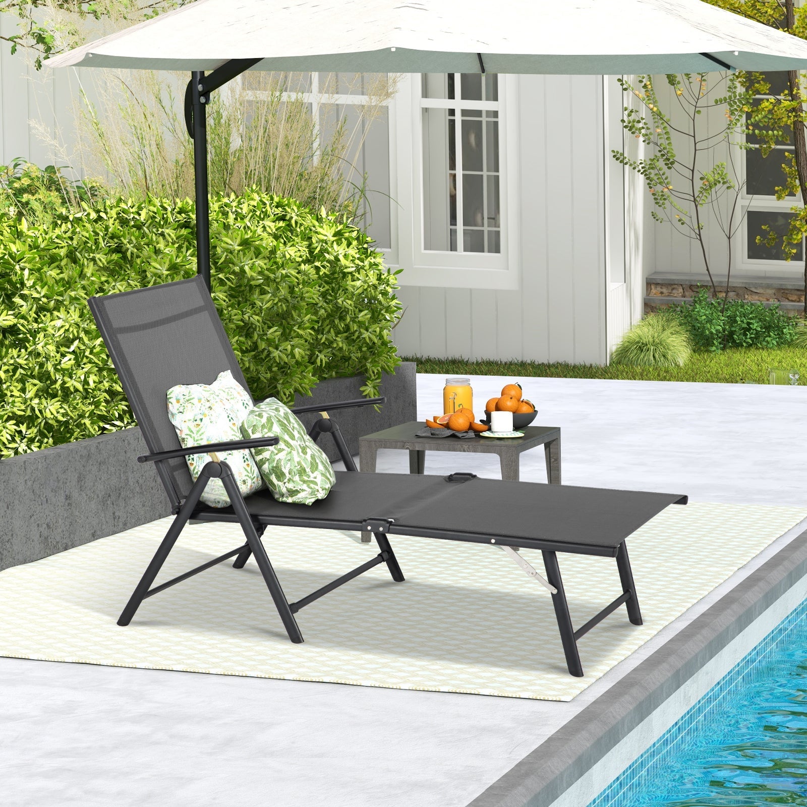 YODOLLA 7 Back & 2 Leg Adjustable Outdoor Chaise Lounge Chair Set of 2, Grey