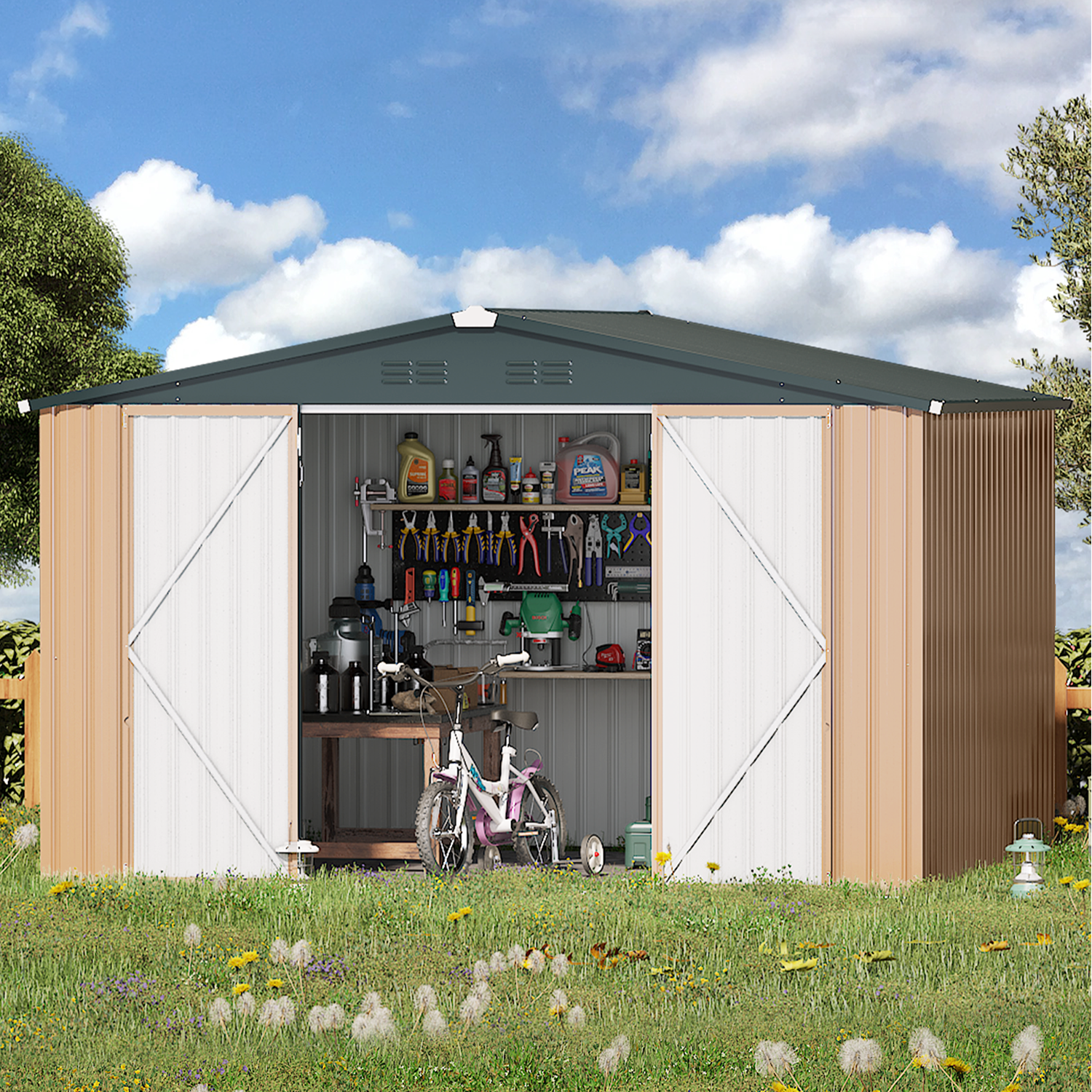 YODOLLA Shed 8' x 10' Outdoor Storage Metal Shed, Black