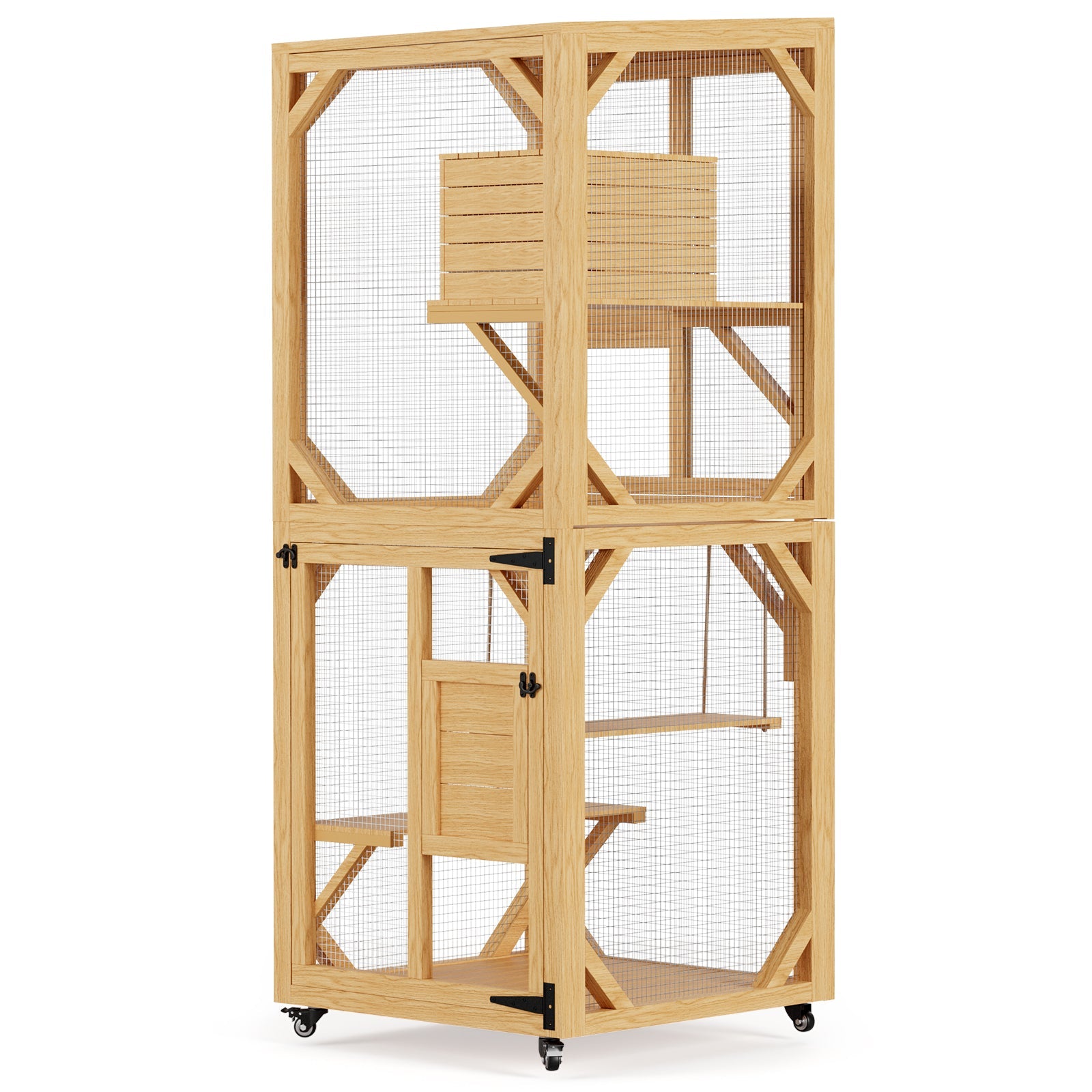 YODOLLA Outdoor Catio Enclosure with Hammock, Safe Play Space for Cats, Natural