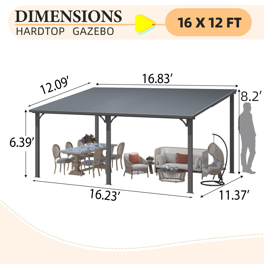 YODOLLA 16' x 12' Outdoor Pergola Hardtop Gazebo