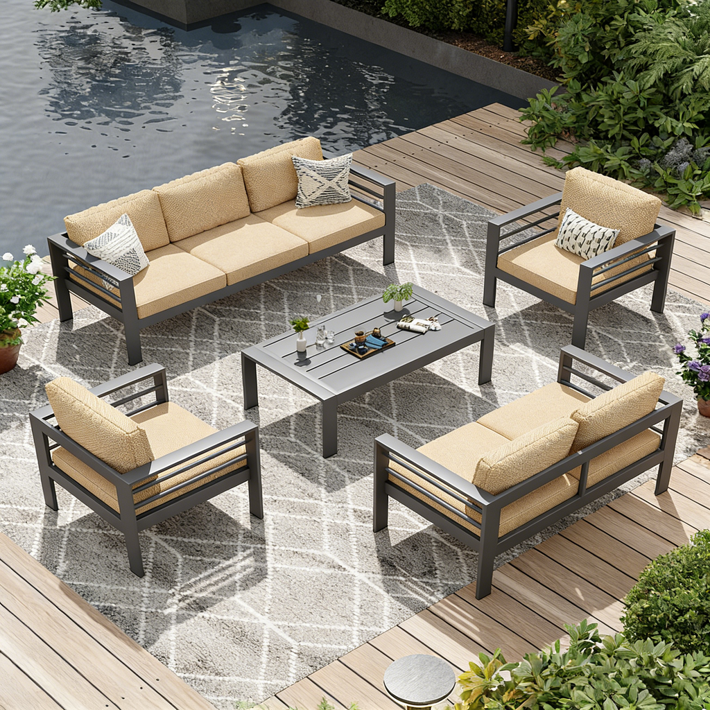 YODOLLA Aluminum Patio Furniture Set, 7 Seats with Coffee Table
