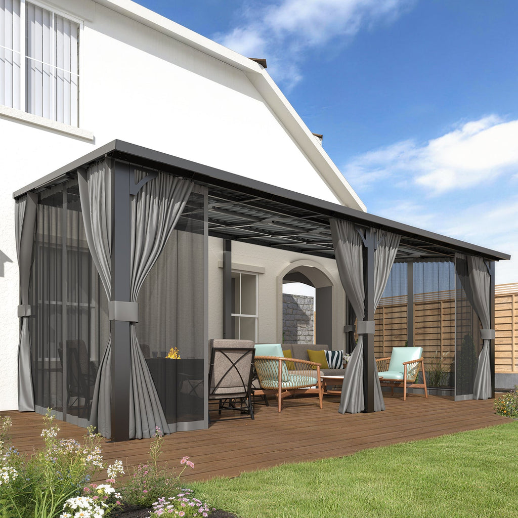 YODOLLA 20'x8' Outdoor Hardtop Metal Gazebo with Curtains and Netting for Patio