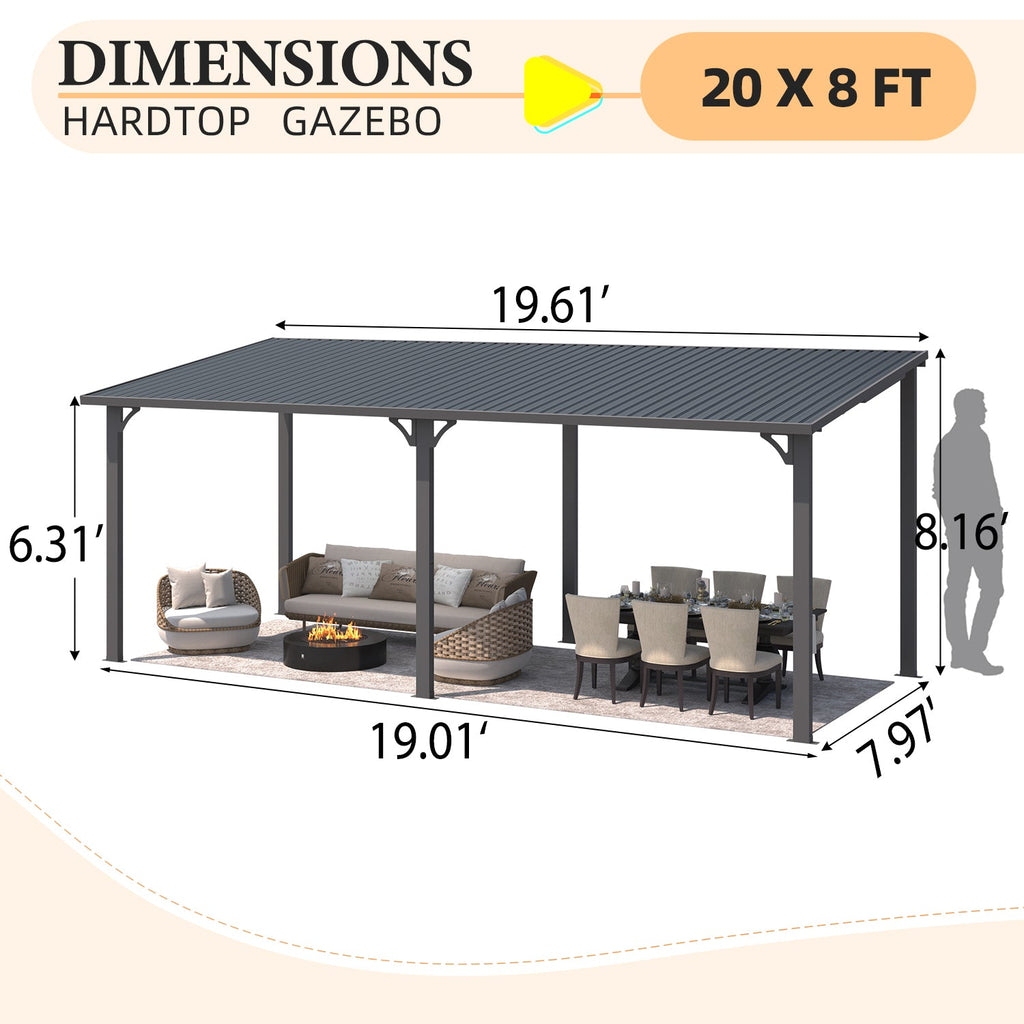 YODOLLA 20' x 8' Outdoor Hardtop Metal Gazebo for Patio