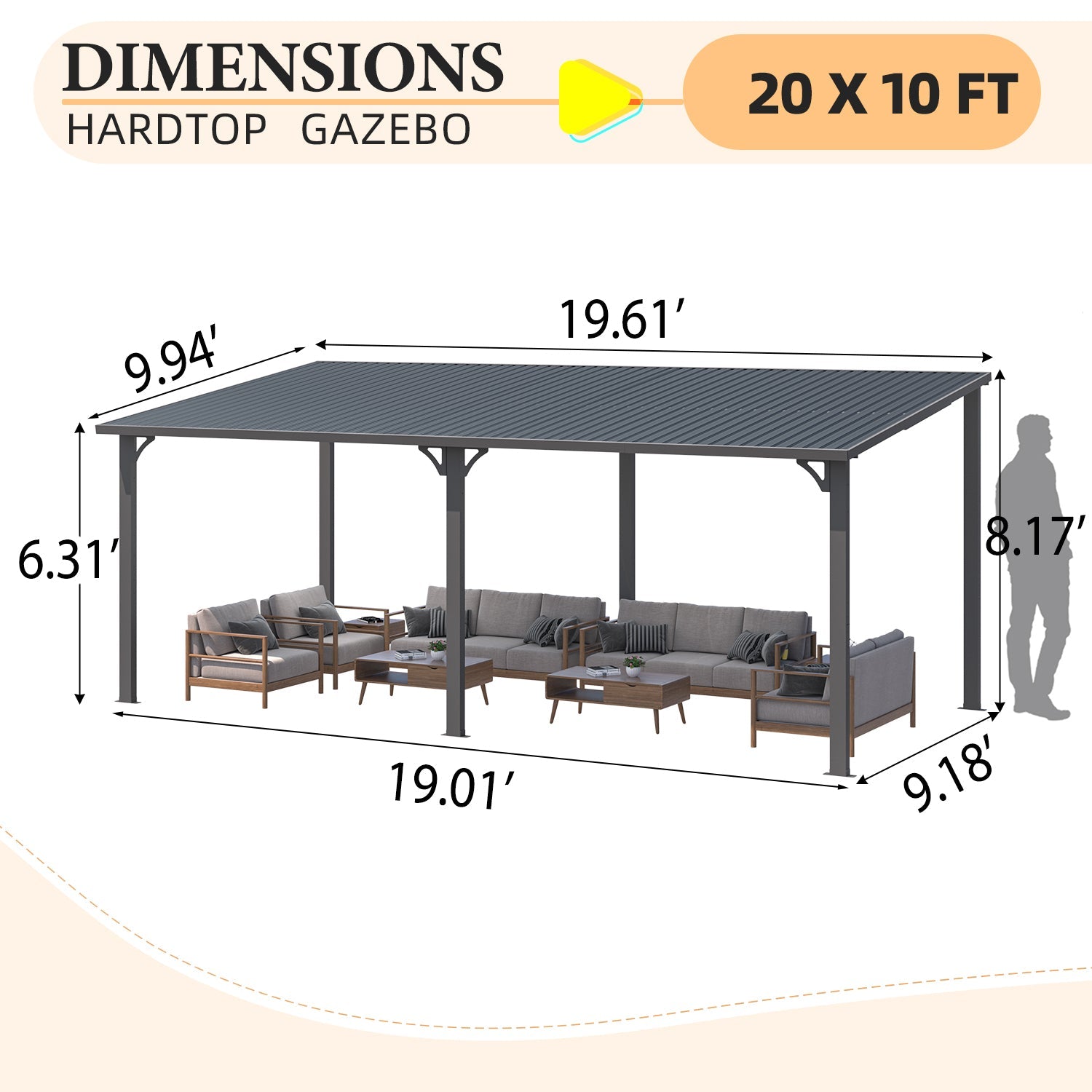 YODOLLA 20' x 10' Outdoor Hardtop Metal Gazebo for Patio