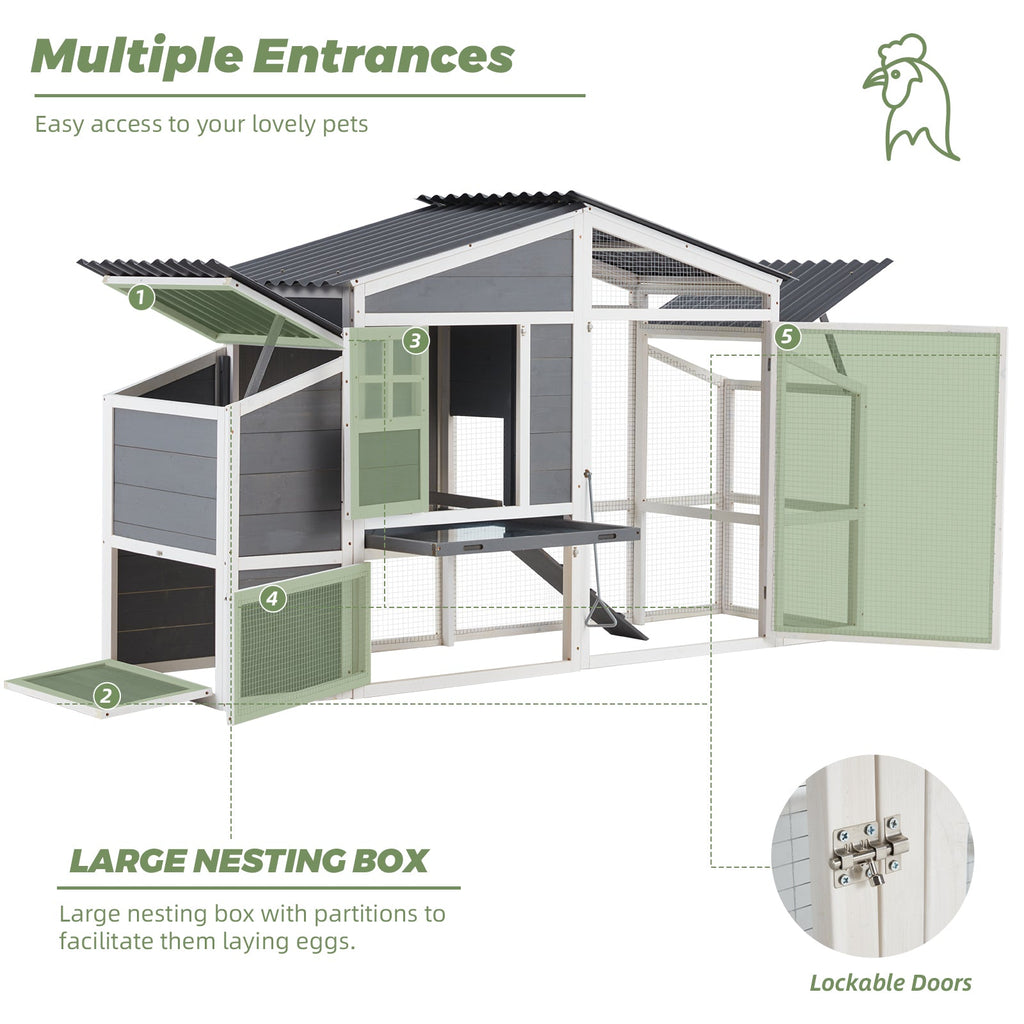 YODOLLA 81” Large Chicken Coop Wooden Hen House Poultry Cage, Grey & White