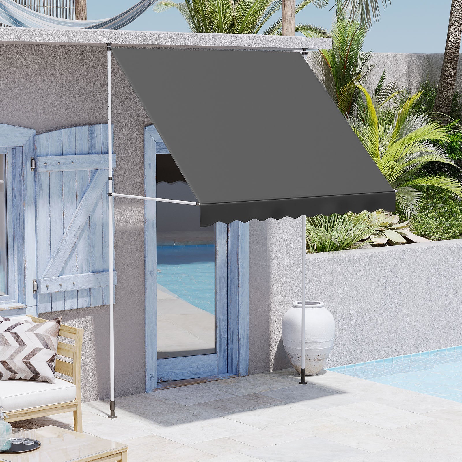 YODOLLA 78”×47” Free Standing Awning, Dark Grey