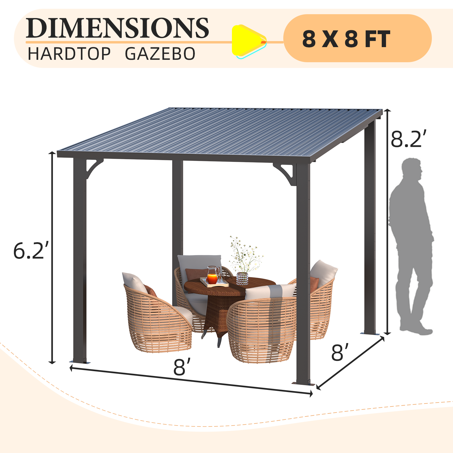 YODOLLA 8' x 8' Outdoor Pergola Hardtop Gazebo,Dark Grey