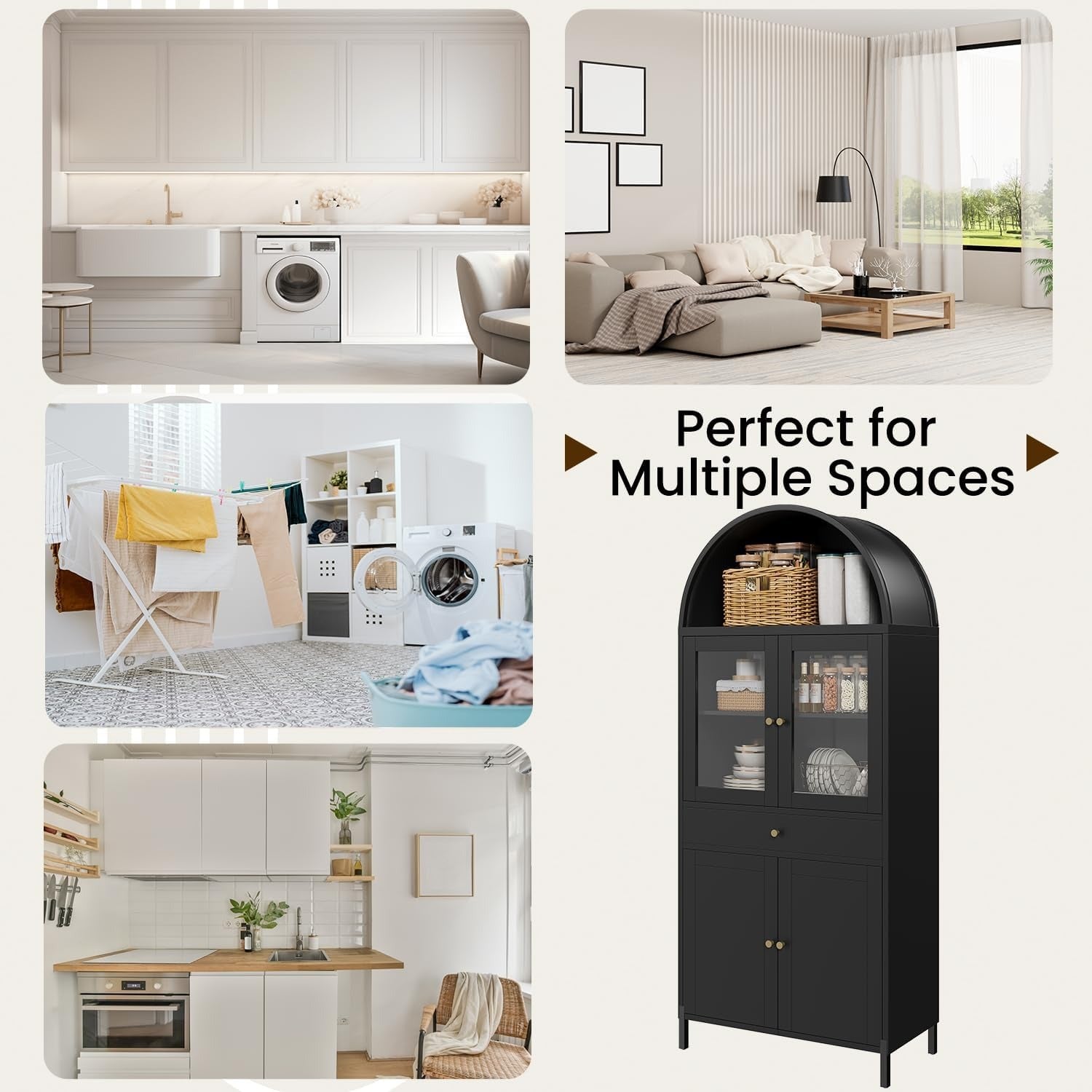 YODOLLA 73'' Kitchen Pantry, Metal Arched Storage Cabinet with Glass Doors/Adjustable Shelfs/Drawerbest