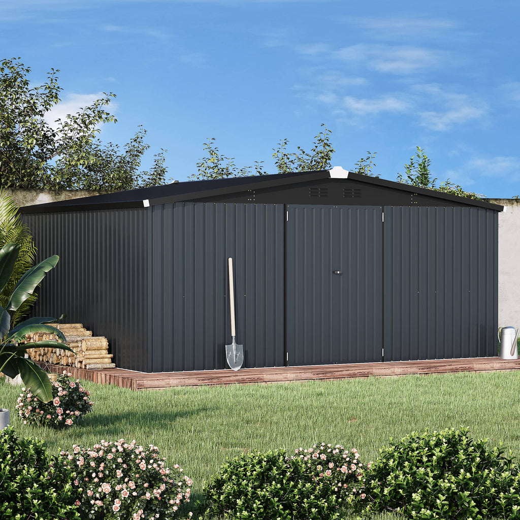 YODOLLA 14x12 Metal Storage Shed Outdoor Shed, Dark Gray