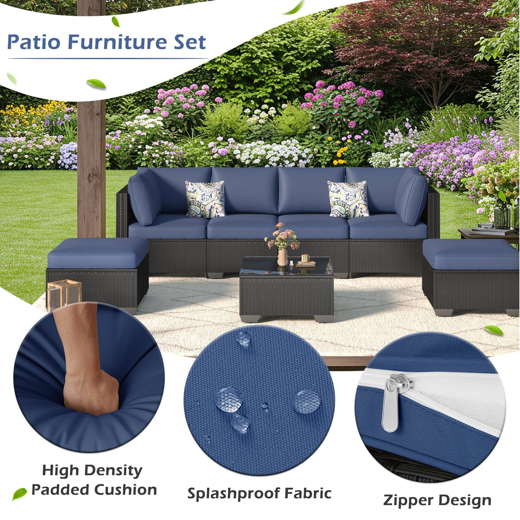 YODOLLA 7 Piece Outdoor Patio Furniture Set, Black & Dark Blue
