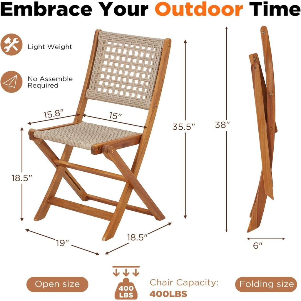 YODOLLA Outdoor Folding Chairs Set, Wooden Patio Dining Set