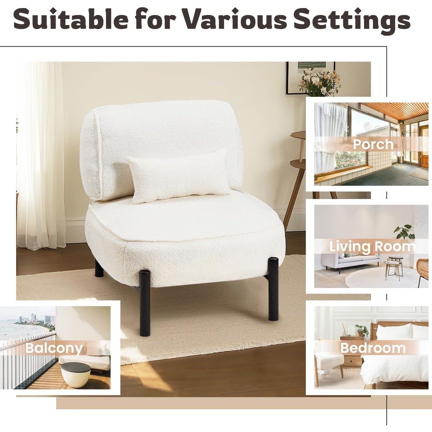 YODOLLA  Mid Century Modern Accent Chair, Extra Large Teddy Upholstered Lounge Chair with Pillow