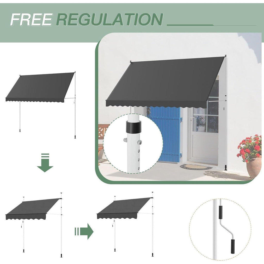 YODOLLA 3x1.8m DIY Free Standing Awning, Dark Grey