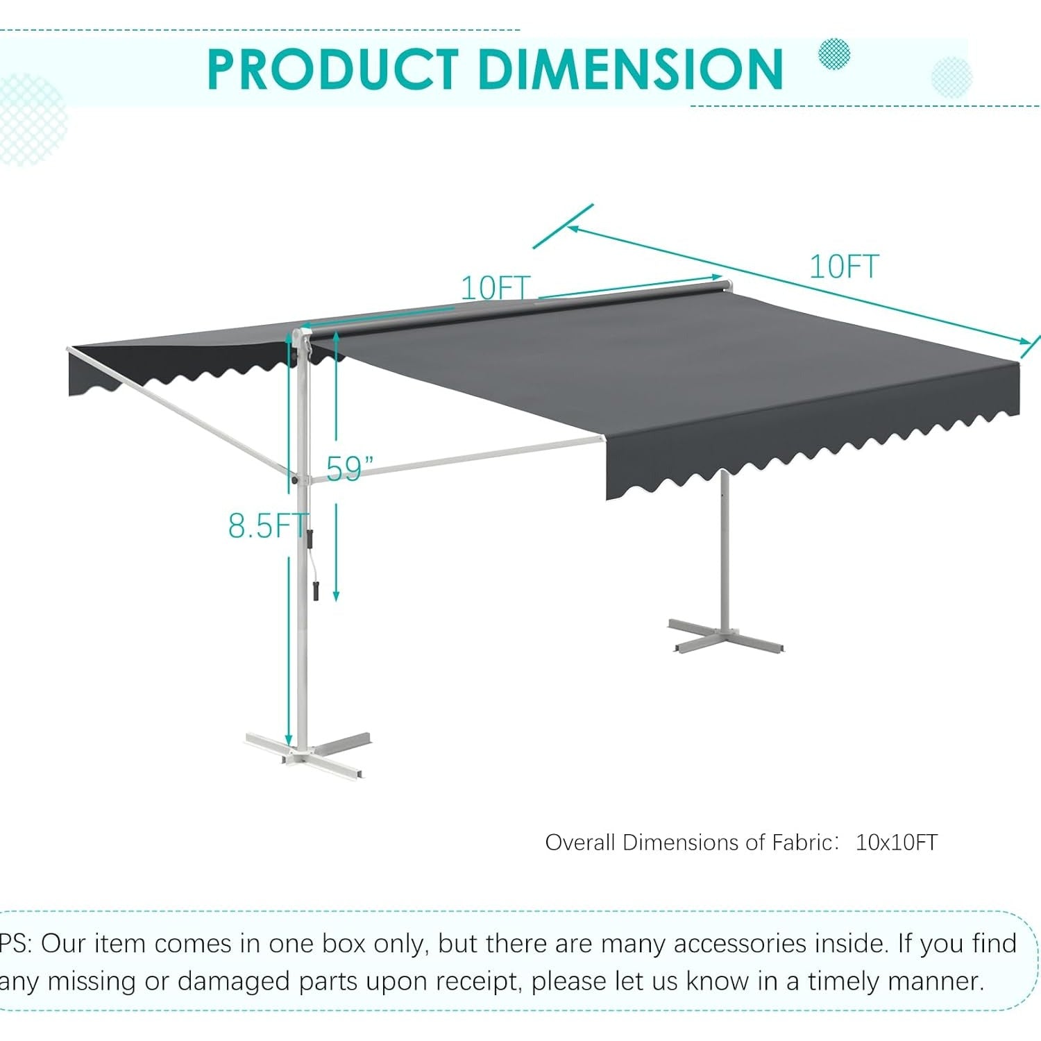 YODOLLA 10'x10' Dual Side Free Standing Retractable Awning, Dark Gray