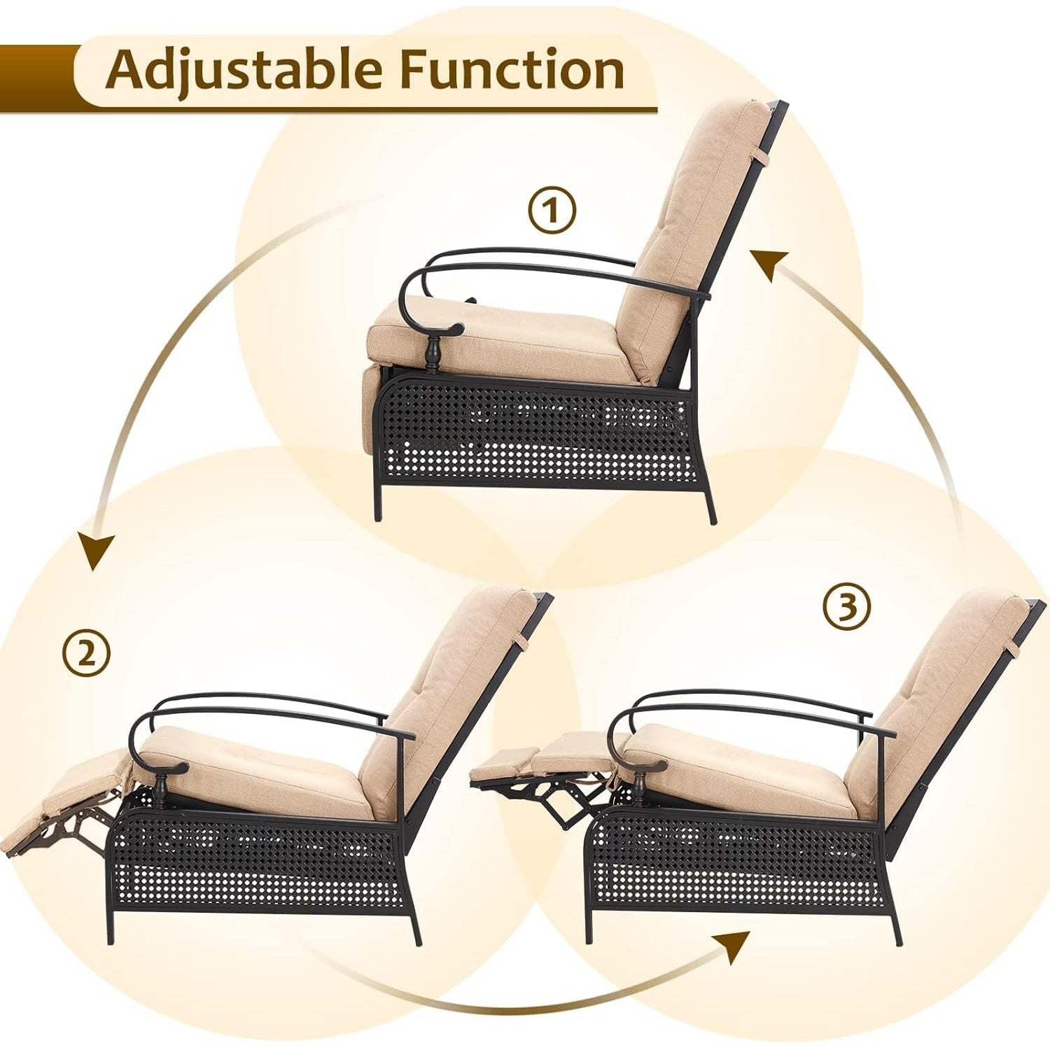 YODOLLA Outdoor Recliner Chairs Set of 2 with Side Table