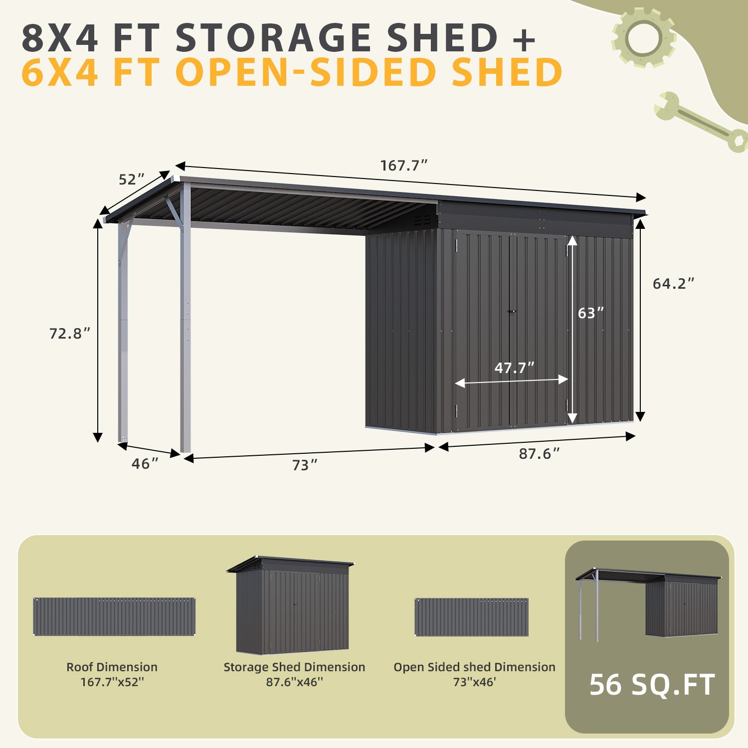 YODOLLA Outdoor Open-Sided Storage Shed, Sheds with Covered